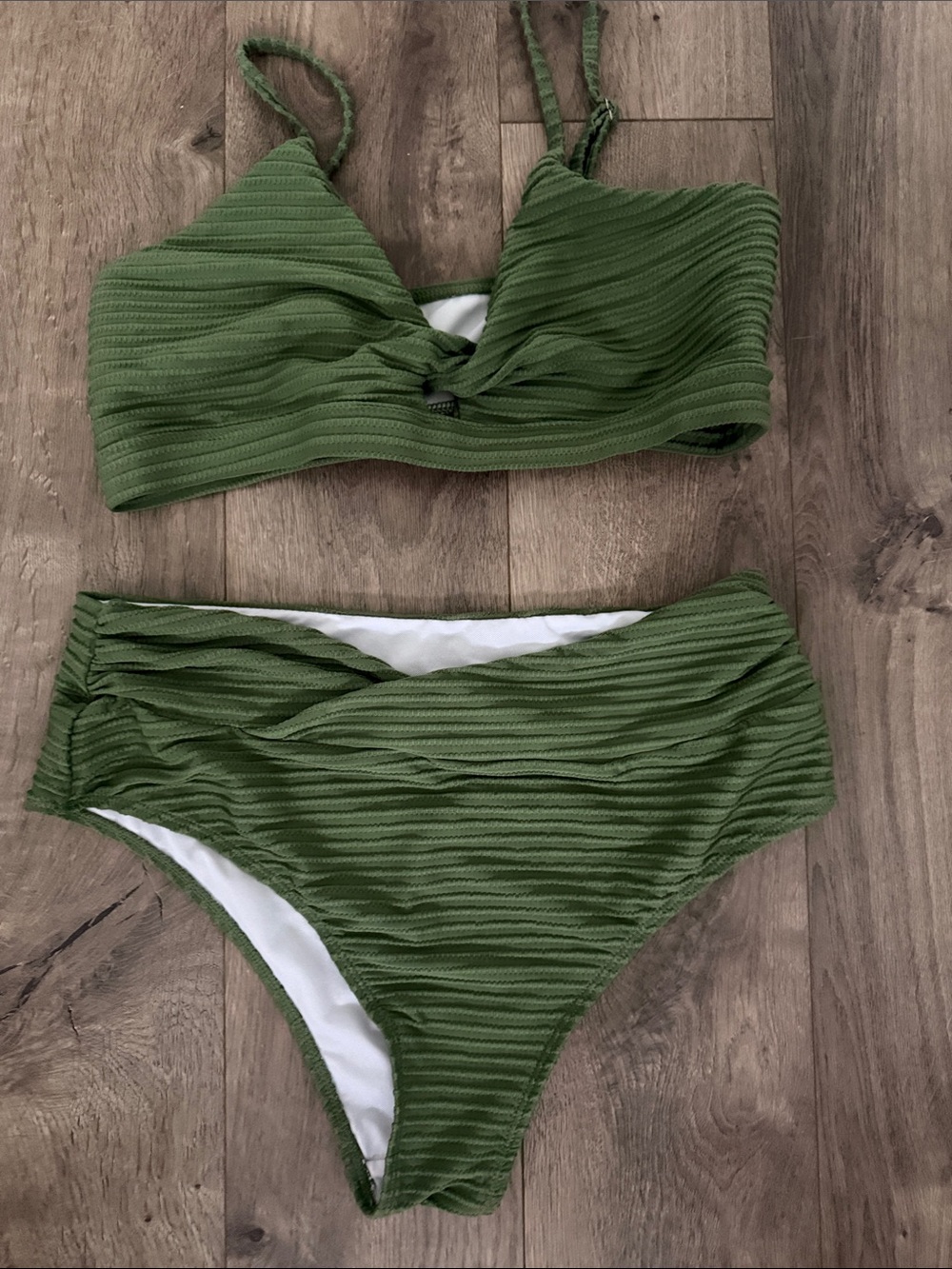SHEIN Olive Green Ribbed Two-Piece Bikini